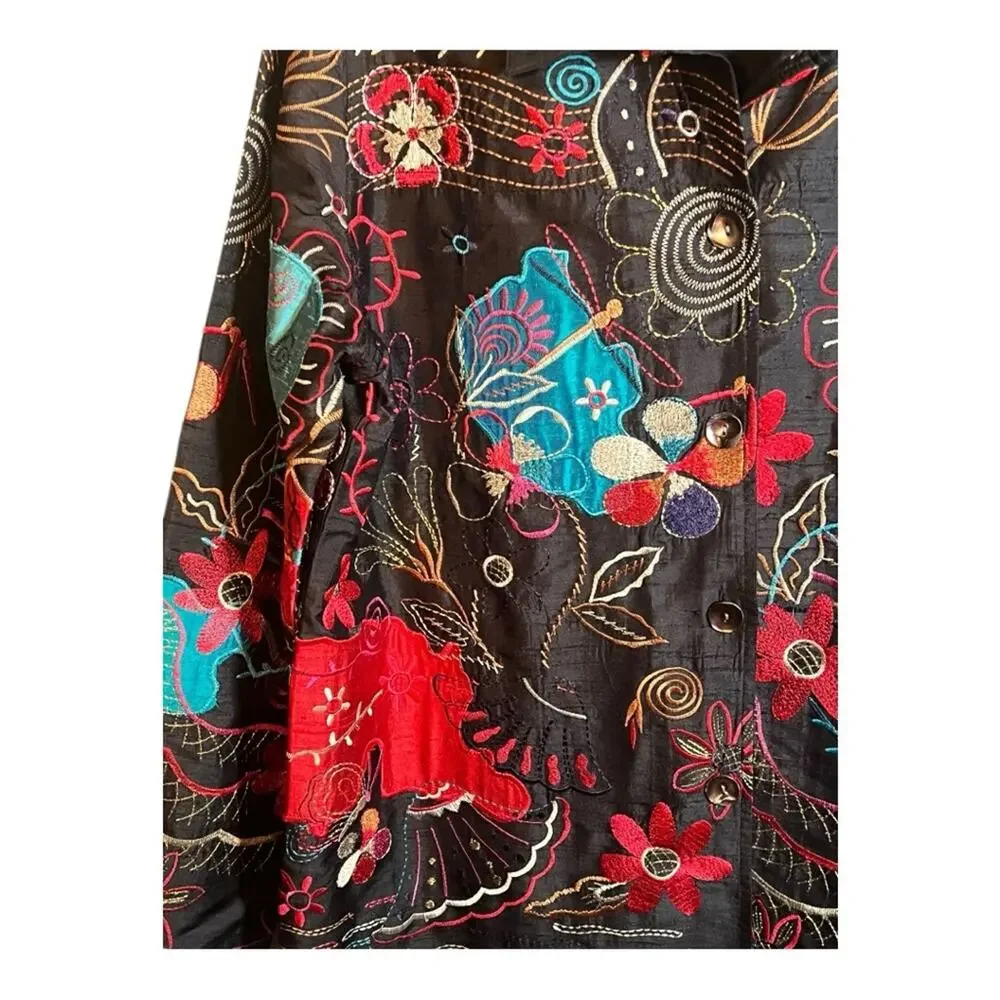 LAURA ASHLEY  Silk Floral Embroidered Women's Jacket or Top SZ M